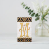 Carte De Visite Monogramme élégant de l'initiale M de damassé d'or (Debout devant)