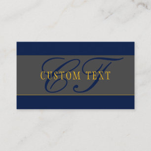 Carte De Visite Monogramme élégant de style manuscrit Bleu marine