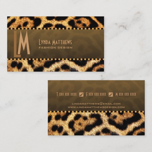 Carte De Visite Monogramme élégant d'empreinte de léopard (Devant / Derrière)