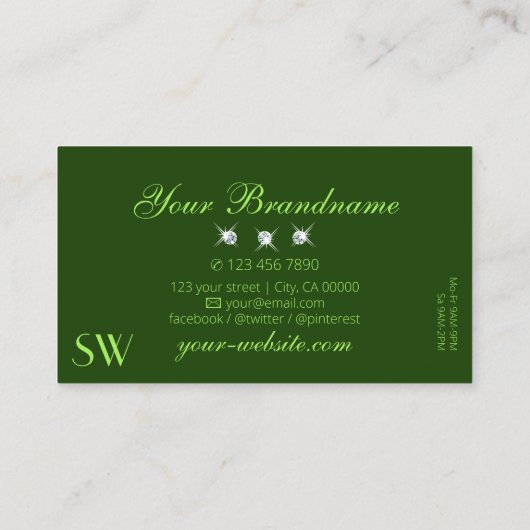 Carte De Visite Monogramme élégant en marbre vert étincelant les d (Dos)