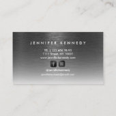 Carte De Visite Monogramme élégant en métal brossé noir moderne (Dos)