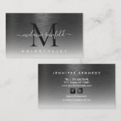 Carte De Visite Monogramme élégant en métal brossé noir moderne (Devant / Derrière)