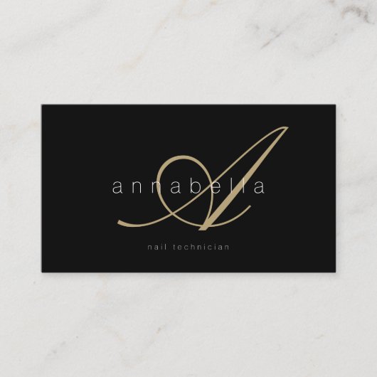 Carte De Visite Monogramme élégant en or noir (Devant)