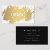 Carte De Visite Monogramme Elegant Faux Gold Grunge (Devant / Derrière)