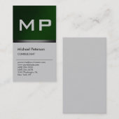 Carte de visite Monogramme élégant gris vert verti (Devant / Derrière)