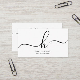 Carte De Visite Monogramme Élégant Initiales Noir Blanc Nom Script