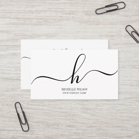 Carte De Visite Monogramme Élégant Initiales Noir Blanc Nom Script (Devant/Arrière en situation)