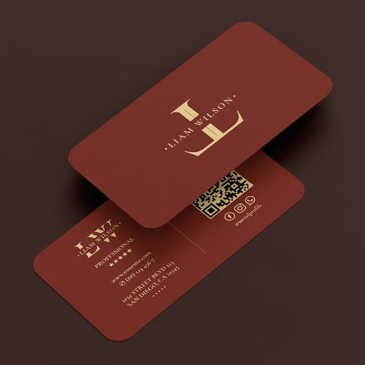Carte De Visite Monogramme Élégant Logo L Moderne Dark Terracotta