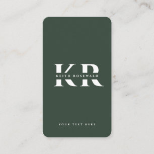 Carte De Visite Monogramme élégant minimaliste vert foncé Qr Code