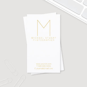 Carte De Visite Monogramme élégant moderne de blanc et d'or