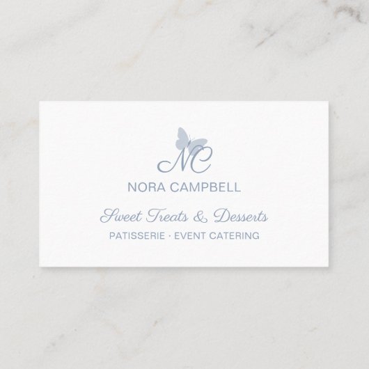 Carte De Visite Monogramme élégant moderne Dusty Bleu Papillon (Dos)