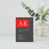 Carte De Visite Monogramme élégant moderne élégant Gris clair roug (Debout devant)