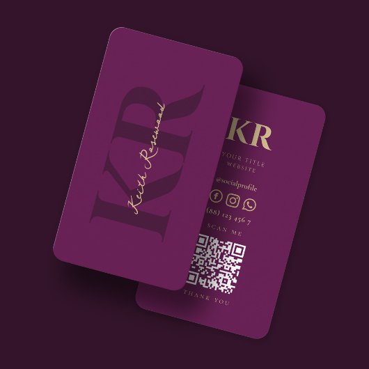 Carte De Visite Monogramme élégant moderne Luxe Purple Professionn