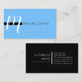 Carte De Visite Monogramme élégant moderne Maya bleu et noir (Devant / Derrière)