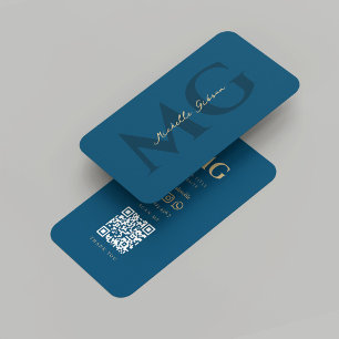 Carte De Visite Monogramme élégant moderne Regal Blue Professional