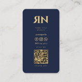 Carte De Visite Monogramme élégant moderne renversé bleu marine fo (Dos)