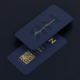 Carte De Visite Monogramme élégant moderne renversé bleu marine fo