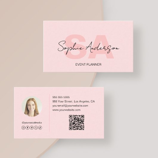 Carte De Visite Monogramme Élégant Moderne Rose Pâle
