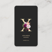 Carte De Visite Monogramme élégant moderne X Floral Black Gold (Devant)