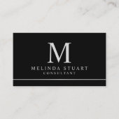 Carte De Visite Monogramme élégant noir et argent (Devant)