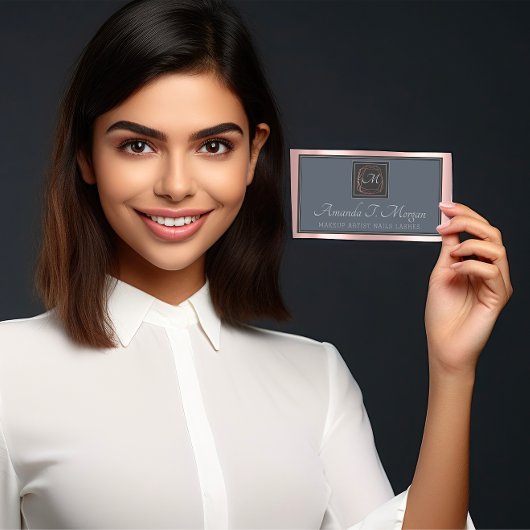 Carte De Visite Monogramme Elégant Nomination Grey Rose Dusty Blue