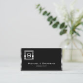 Carte De Visite Monogramme élégant simple noir et chrome (Debout devant)