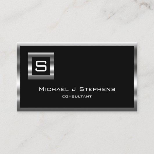 Carte De Visite Monogramme élégant simple noir et chrome (Devant)
