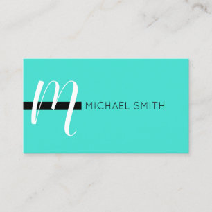Carte De Visite Monogramme élégant Turquoise moderne et noir