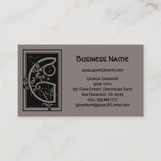 Carte De Visite Monogramme élégant victorien antique Lettre G (Devant)