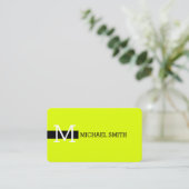 Carte De Visite Monogramme Élégante Chartreuse Moderne & Noir (Debout devant)