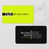 Carte De Visite Monogramme Élégante Chartreuse Moderne & Noir (Devant / Derrière)