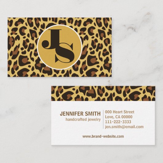 Carte De Visite Monogramme Empreinte de léopard classique Rockabil (Devant / Derrière)