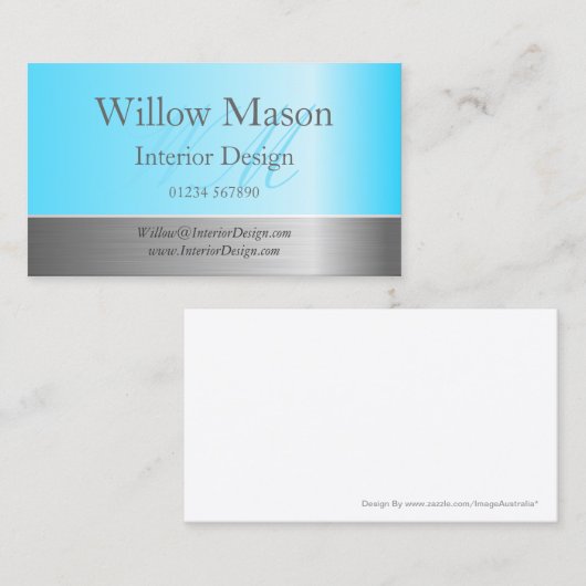 Carte de visite Monogramme en acier bleu clair et  (Devant / Derrière)