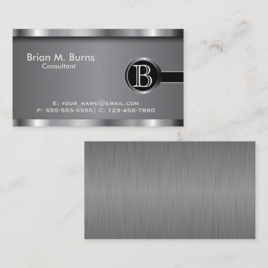 Carte De Visite Monogramme en acier noir (Devant / Derrière)