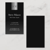 Carte de visite Monogramme en acier noir vertical (Devant / Derrière)