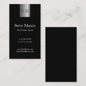 Carte de visite Monogramme en acier noir vertical (Devant / Derrière)