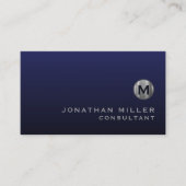 Carte De Visite Monogramme en argent bleu marine de luxe minimal (Devant)
