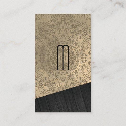 Carte De Visite Monogramme en bois avec Motif Mandala (Devant)