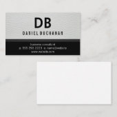 Carte De Visite Monogramme en cuir blanc Faux élégant (Devant / Derrière)