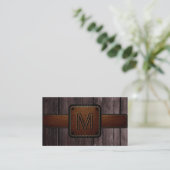 Carte De Visite Monogramme en cuir Brown en bois Brown (Debout devant)