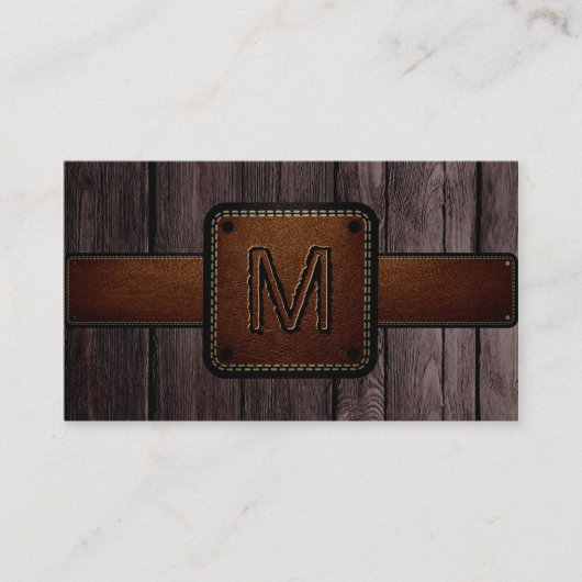 Carte De Visite Monogramme en cuir Brown en bois Brown (Devant)