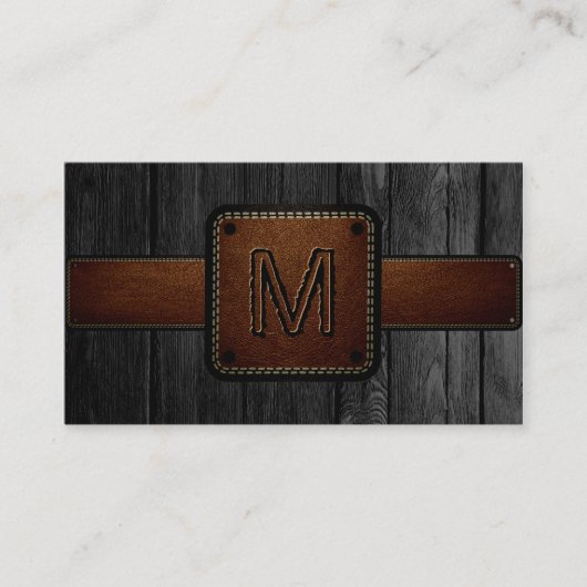 Carte De Visite Monogramme en cuir Brown en bois noir (Devant)