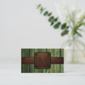 Carte De Visite Monogramme en cuir Brown en bois vert (Debout devant)