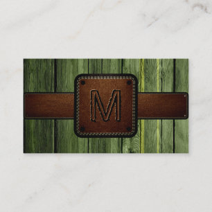 Carte De Visite Monogramme en cuir Brown en bois vert