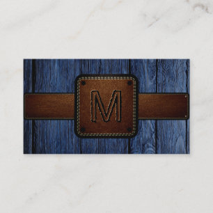 Carte De Visite Monogramme en cuir Brown en bois vintage