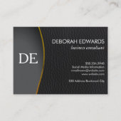 Carte De Visite Monogramme en cuir noir simple (Devant)