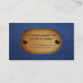 Carte De Visite Monogramme en cuir | Patch en cuir bleu et pointil (Dos)