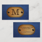 Carte De Visite Monogramme en cuir | Patch en cuir bleu et pointil (Devant / Derrière)