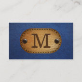 Carte De Visite Monogramme en cuir | Patch en cuir bleu et pointil (Devant)