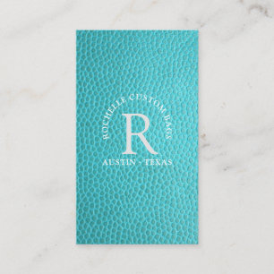 Carte De Visite Monogramme en faux cuir turquoise encerclé
